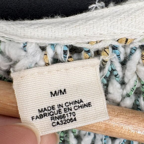 Anthropologie Moth Women's Knit Hooded Open-Front Cardigan Sweater M Green White - Picture 5 of 9